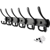Perchero de pared de acero inoxidable, perchero resistente con gancho para abrigos y toallas (6 ganchos, negro)