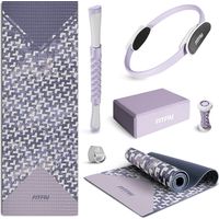 Kit 6 Yoga und Pilates Zubehör KITWELL-601 LILA, Matte, Pilates Ring, Block, Übungsband, 2 Massagegeräte, Anfänger und mehr Schwierigkeiten - FITFIU Fitness