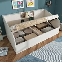 Bett Einzelbett Stauraum 90x200 Holz Weiß OKMYHOME