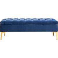 Panca imbottita vellutata blu base metallo dorato 118x45x42 cm