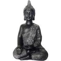 Relaxdays seated Buddha, 45 cm, garden ornament, vintage living room decor, weatherproof, frost-resistant, anthracite