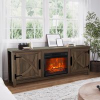 Parrot Uncle TV Stand with Electric Fireplace for 65 Inch TV, Rustic Farmhouse TV Unit with Storage Cabinets, Entertainment Centre Media Console for Living Room