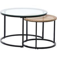 Nesting Coffee Table Set Round Coffee Table With Glass And Rattan Top