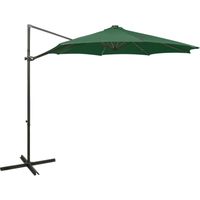 Sombrilla de jardín voladiza con mástil y luces LED 300 cm verde 020008545