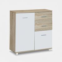 Mueble contenedor 2 puertas y 2 cajones acabado roble y blanco Ivara