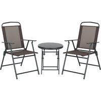 Three-Piece Garden Seat Set, with Glass-Top Table - Brown