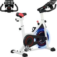 Cyclette da Casa con Resistenza Regolabile, Fitness Cyclette da Camera Professionale Silenzioso con Manubrio e Sella Regolabile, Vassoio Portaoggetti, Monitor LCD, Portabottiglie, Ruote, Bianco