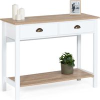 Idmarket – Console 2 tiroirs campagne ISIS – Étagère bois et blanc – Dimensions 100x35x75 cm – Poignées coquille bronze – Meuble d'entrée multifonction