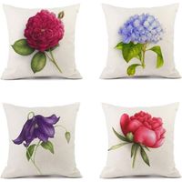 Sollbry Housse de Coussin 45x45cm Lot de 4 Taies d'oreiller Lin Housse Coussins de Canapé Double Face Carré Pillow Covers pour Chambre,Chaise,Lit,Jardin Décoration Taie D'oreiller (Fleur mauve)(18x18i