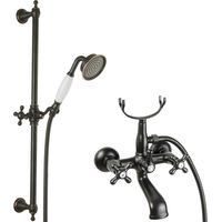 PaulGurkes schwarze Wannenarmatur Retro Duschstange Nostalgie Aufputz Wannen Set