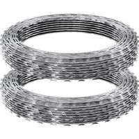 Mophorn Alambre de Espino 30 m 2 Rollos de Alambre de Espino Galvanizado en Caliente Malla de Alambre Protección Anti-Intrusión Cuchillas de Espino Afiladas con Guantes Protectores para Jardín, Balcón