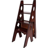 Chaise pliante-marchepied à 4 marches en bois pliable - Escabeau convertible et chaise d'escalier - Échelle multifonction, capacité de charge 100 kg, pour usage intérieur et extérieur (Noyer)