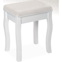 Tectake – Tabouret en bois massif pour coiffeuse – Coussin rembourré 4,8 cm – Dimensions 40x30x51 cm – Peinture blanche élégante