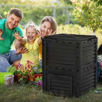Bac compost à de jardin - bac à compost domestique en plastique noir de 300L - bac à compost avec couvercle entrelacé