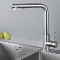 Robinet Cuisine Douchette Noir, Mitigeur Cuisine avec Douchette Extractible, Robinetterie de Cuisine Brossé Inox 304, Mitigeur Evier Rotatif à 360°, Robinet Evier 2 Jets(Inox Brossé)