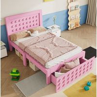 Kinderbett Holz Rosa 90x200 cm mit Lattenrost, Schublade und Stauraum unter dem Bett