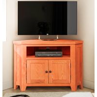 Hallowood Furniture Cotswold Oak Corner TV Unit with Cable Hole and Storage Cupboard, 2-Door Solid Wooden Medium Oak TV Stand Cabinet with 1 Shelf, Corner Unit for Living Room or Bedroom