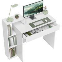 Scrivania PC Moderna con 3 Ripiani Aperti e Cassetto, Bianco, 100x40x90 cm