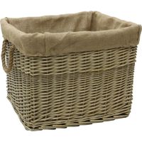 Antiques Wash Canvas Lined Rectangle Log Basket with Rope Handles