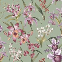 Rasch Maya Floral Sage Green Wallpaper Vibrant Flowers Modern Feature Wall