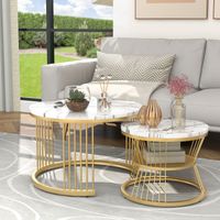 Lot de 2 Tables Basses gigognes Rondes Modernes, Table Basses Rondes avec Cadre de Support en métal et Table au Blanc, Table Basses Rondes avec Espace de Rangement Ouvert pour Salon, Balcon (Blanc)