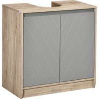 HOMCOM Meuble Sous-Lavabo Salle de Bain 2 Portes Étagère Intérieure Panneaux de Particules Chêne Clair Gris 60 x 30 x 59.8 cm