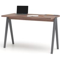 Bureau, modèle 635, collection COLMAR, en mélamine noyer avec pieds et plateau en couleur graphite.