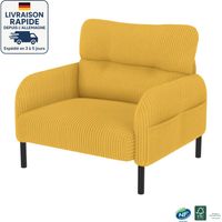 Canapé en Velours - Profondeur d'assise confortable - Poches latérales de chaque côté des accoudoirs - Construction solide - scandinave - Bois Certifié PEFC - 1 siège - Jaune
