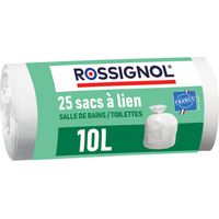 Rossignol – Lot de 10 sacs poubelle 50L – 100% recyclables – Épaisseur 28 microns – Liens coulissants intégrés – Fabrication française