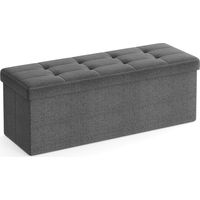 Banc Coffre de Rangement Pouf Pliable Grand pour 3 Personnes Tissu en Lin 110 x 38 x 38 cm Gris LSF77K