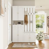 Mobile da ingresso 110x80x37 cm - con panca porta scarpe e mensola, 4 ganci, 6 ante, 2 cassetti - bianco