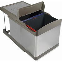 Emuca – Bac de tri sélectif 2x16L avec extraction automatique – Fixation inférieure – Plastique et acier inoxydable – Pour cuisine intégrée