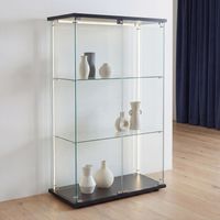 Vetrina in vetro con LED e 3 ripiani, 2 ante in vetro temperato con serratura, dimensioni 123,3 x 78,5 x 35 cm, per oggetti da esposizione e d'arte