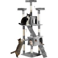 PawHut Cat Tree Scratcher Activity Centre, Condo Scratching Post Toy Bed Grey