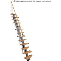 Minka Mittelholmtreppe Quatro Geradelaufend in Buche auf Walnuss gebeizt, UK grau mit 299cm Geschosshöhe
