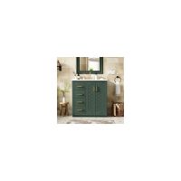 Set lavabo 30 pollici con lavabo in ceramica, struttura in legno massello, mobile bagno freestanding con 3 cassetti e chiusura ammortizzata delle ante