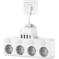 Multiprise Murale 4 Prises et 4 USB, Multiprise USB C avec Interrupteur Individuel, Electrique Multiprise USB avec Parafoudre et Surtension, pour Bureau, Maison, Voyage