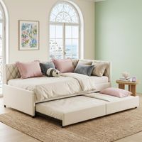 Canapé-lit convertible Extensible 90/180x200 cm Velours Beige - Canapé-Lit Gain de Place - Sommier à Lattes - Design Scandinave