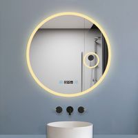 LED Spiegel Badspiegel mit Beleuchtung Badezimmer Spiegel Rund mit Beschlagfrei 3 Lichtfarbe dimmbar Wandspiegel mit Touchschalter 80x80cm Uhr 3x Lupe Speicherfunktion