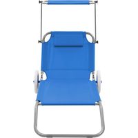 vidaXL Folding Sun Lounger with Canopy and Wheels Steel Blue