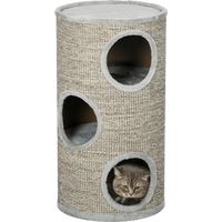 Tonneau à gratter pour chat. tour à griffer en sisal à 3 niveaux recouvert de peluche. Ø 38 x 70 cm. gris
