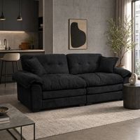 Divano a 2 posti 214x89x93 cm, seduta profonda con cuscini a doppio strato, chenille nero