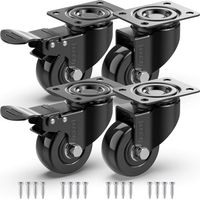 4 Roulettes Pivotantes Pour Meubles dont 2 avec Frein + Vis - 50mm Jusqu'à 200KG - Roulette Sans Traces au Sol pour Charge Lourde - Roue en Caoutchouc pour Chariot - Noires