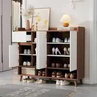 Buffet dressoir moderne 120 cm, 4 portes et 1 tiroir, blanc et effet bois naturel