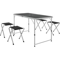 Mesa de Camping Plegable Tipo Maletín con 4 Taburetes plegables Mesa 120x60x55-70 cm y Taburetes 33x28x37 cm Negro