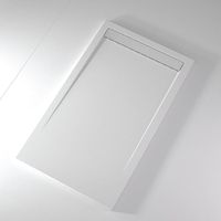 Mineralguss-Duschwanne extra flach CLEVER Schieferoptik WEIß 90x140 cm Auslaufschutz in Farbe