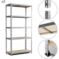 Lot de 2 étagères de rangement modulables en métal – Charge max 875 kg – 5 niveaux ajustables – Montage sans vis ni outils – Eurospen
