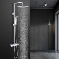 Duschsystem mit Thermostat Chrom - Duscharmatur Edelstahl Regendusche mit Armatur inkl.Sicherheitssperre bei 38°C, ABS Handbrause,Kopfbrause,Verstellbarer Duschstange,Duscharmatur komplettset