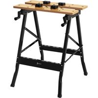 DURHAND Banco de Trabajo Plegable Mesa de Trabajo Portátil con 4 Abrazaderas Agujeros para Sierra Uso Doméstico Carpintería Hierro MDF Soporta 70 kg 56x62x75 cm Natural Negro