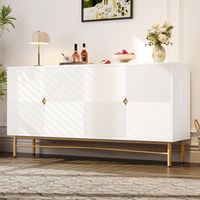 Sideboard Weiß 160 cm mit 4 Türen, strukturierte Front, goldene Griffe, Hochglanz-Beine, Buffetschrank Wohnzimmerschrank 160x40x82 cm